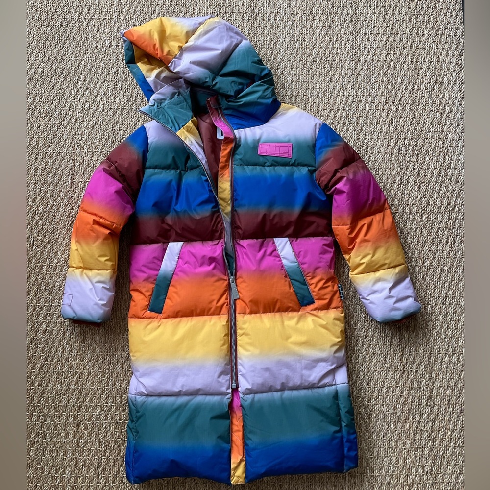MOLO. Girls Striped Padded Coat in Rainbow. Size: 10. NWT.